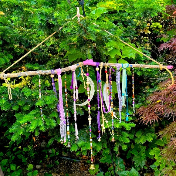 Handmade Boho Style Wind Chimes | Tiny Bells | Yard Art | Earthy Outdoor Decor - Picture 1 of 15